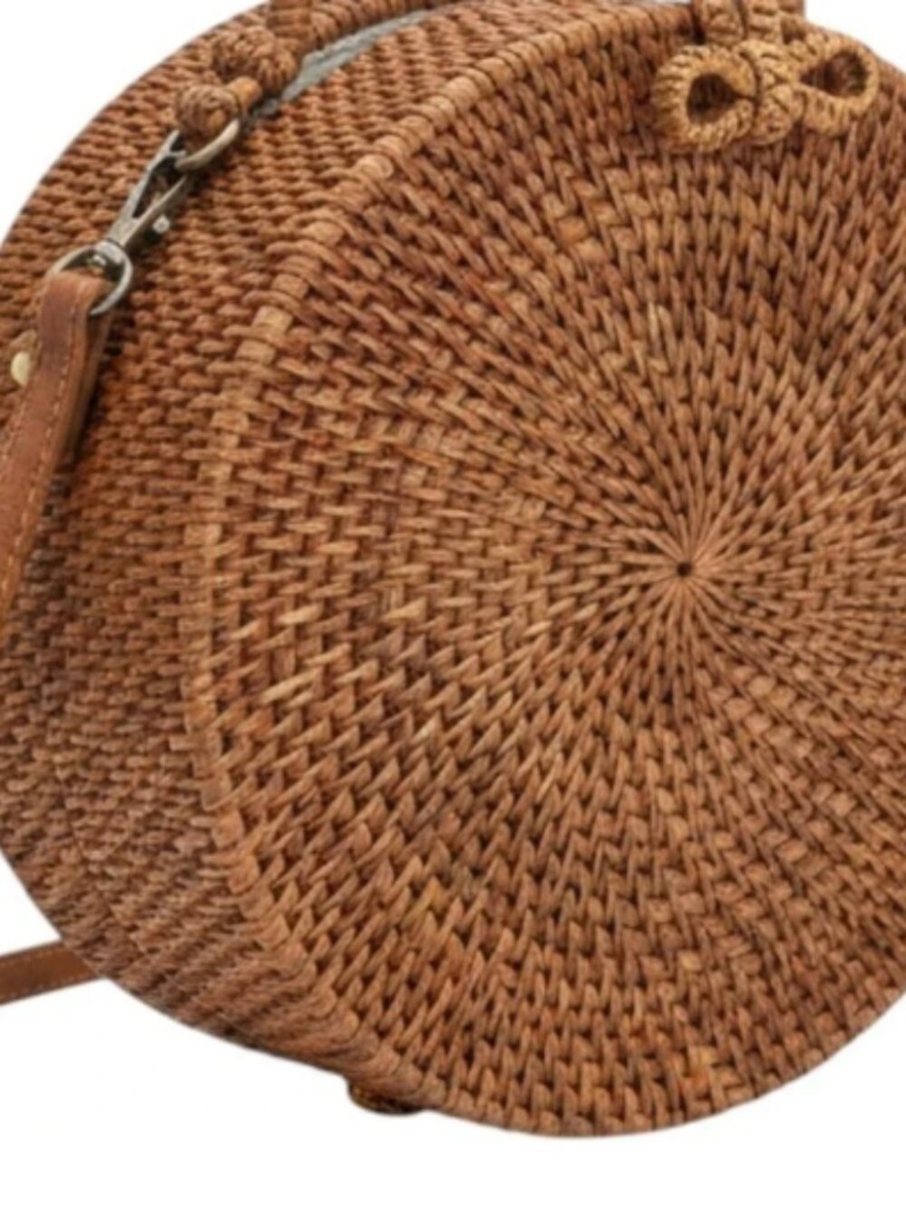 Handmade Round Rattan Crossbody Bag Woven Wicker Circle Purse Brown Boho Summer